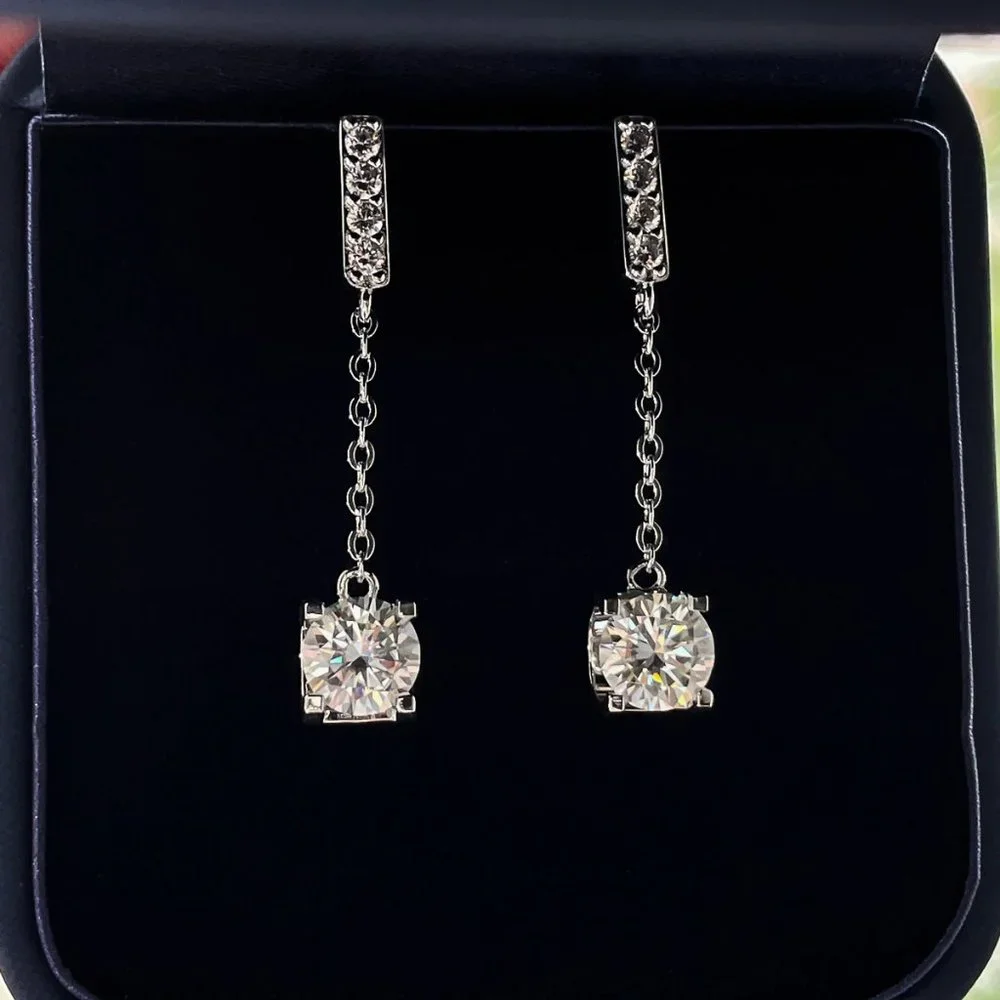 Certified 2ct. t.w. Moissanite Diamond Drop Earrings NEW A